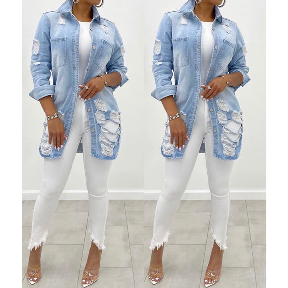 Distressed Denim Shirt Jacket