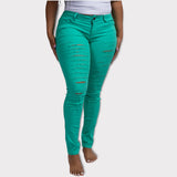 Distressed Stretch Pants (Teal)