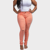 Distressed Stretch Pants (Peach)